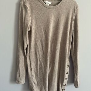 Women's Beige Ribbed Long Sleeve maternity Top